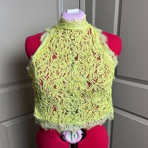 Elenza by L & L Yellow lace high neck crop top blouse